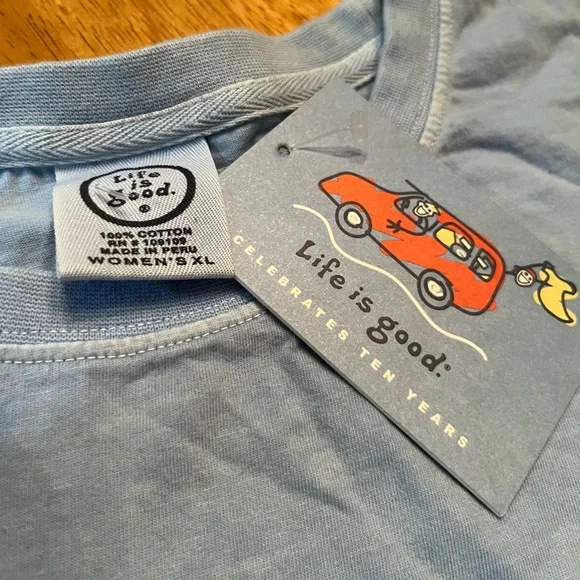 Life Is Good Blue Tee with Red Car Graphic - Picture 2 of 5